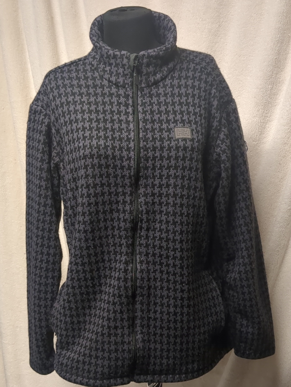 Helly Hansen Navy Houndstooth Full-Zip Teddy Fleece Jacket